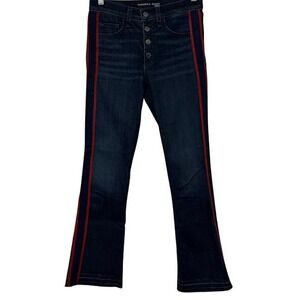 Veronica Beard Carolyn Baby Bootcut Red Stripe Button Fly Crop Jeans Womens 25